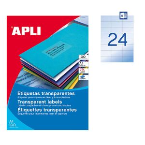 Етикети полиестерни APLI Матово-прозрачни, прави ъгли, 70x37 mm A4 20 л. 24 етик./лист